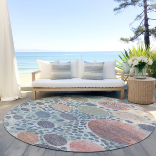 Piper Looms Chantille Geometric ACN1895 Denim Machine Washable Area Rug Round Outdoor Lifestyle Image Feature