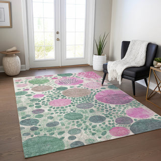 Piper Looms Chantille Geometric ACN1895 Green Machine Washable Area Rug Lifestyle Image Feature