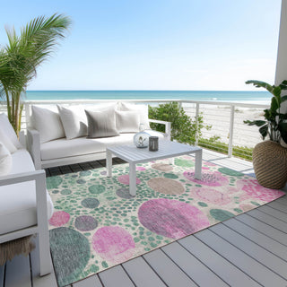 Piper Looms Chantille Geometric ACN1895 Green Machine Washable Area Rug Outdoor Lifestyle Image Feature