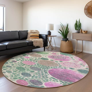 Piper Looms Chantille Geometric ACN1895 Green Machine Washable Area Rug Round Lifestyle Image Feature