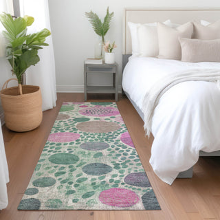 Piper Looms Chantille Geometric ACN1895 Green Machine Washable Area Rug Runner Lifestyle Image Feature