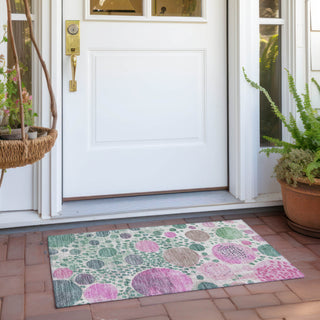 Piper Looms Chantille Geometric ACN1895 Green Machine Washable Area Rug Scatter Outdoor Lifestyle Image Feature