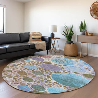 Piper Looms Chantille Geometric ACN1895 Khaki Machine Washable Area Rug Round Lifestyle Image Feature