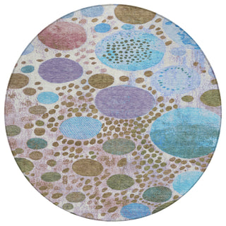 Piper Looms Chantille Geometric ACN1895 Khaki Machine Washable Area Rug Round Main Image