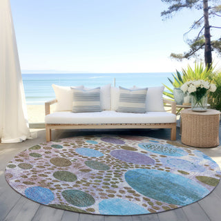 Piper Looms Chantille Geometric ACN1895 Khaki Machine Washable Area Rug Round Outdoor Lifestyle Image Feature