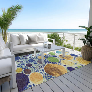 Piper Looms Chantille Geometric ACN1895 Navy Machine Washable Area Rug Outdoor Lifestyle Image Feature