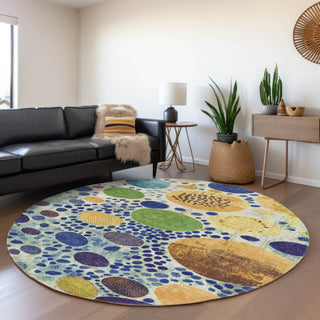 Piper Looms Chantille Geometric ACN1895 Navy Machine Washable Area Rug Round Lifestyle Image Feature