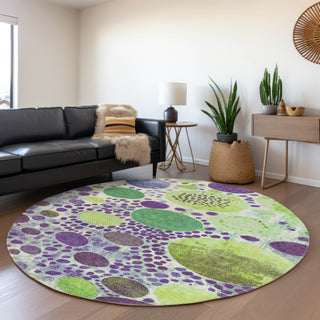 Piper Looms Chantille Geometric ACN1895 Purple Machine Washable Area Rug Round Lifestyle Image Feature