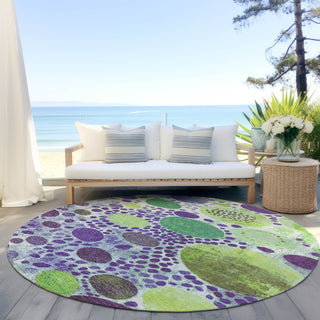 Piper Looms Chantille Geometric ACN1895 Purple Machine Washable Area Rug Round Outdoor Lifestyle Image Feature