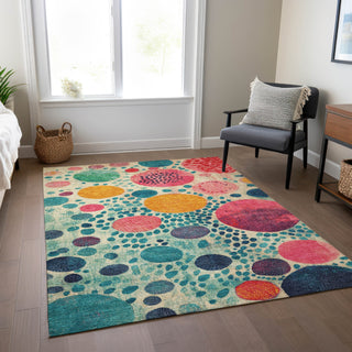 Piper Looms Chantille Geometric ACN1895 Teal Machine Washable Area Rug Lifestyle Image Feature