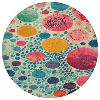 Piper Looms Chantille Geometric ACN1895 Teal Machine Washable Area Rug Round Main Image