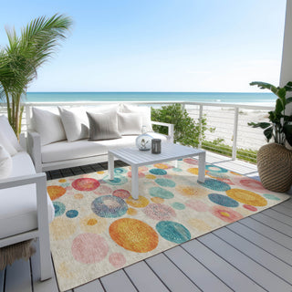 Piper Looms Chantille Geometric ACN1896 Beige Machine Washable Area Rug Outdoor Lifestyle Image Feature