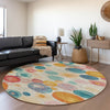 Piper Looms Chantille Geometric ACN1896 Beige Machine Washable Area Rug Round Lifestyle Image Feature