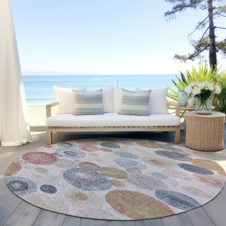 Piper Looms Chantille Geometric ACN1896 Blush Machine Washable Area Rug Round Outdoor Lifestyle Image Feature