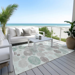 Piper Looms Chantille Geometric ACN1896 Mint Machine Washable Area Rug Outdoor Lifestyle Image Feature