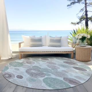 Piper Looms Chantille Geometric ACN1896 Mint Machine Washable Area Rug Round Outdoor Lifestyle Image Feature