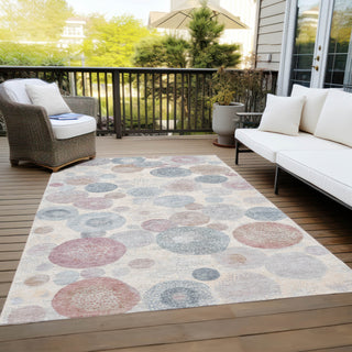 Piper Looms Chantille Geometric ACN1896 Peach Machine Washable Area Rug Outdoor Lifestyle Image Feature