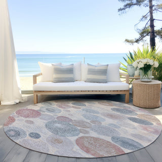 Piper Looms Chantille Geometric ACN1896 Peach Machine Washable Area Rug Round Outdoor Lifestyle Image Feature