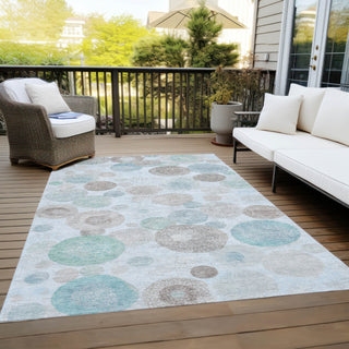 Piper Looms Chantille Geometric ACN1896 Sky Machine Washable Area Rug Outdoor Lifestyle Image Feature