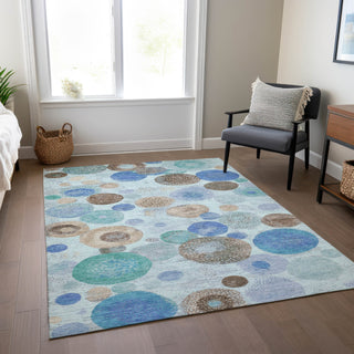 Piper Looms Chantille Geometric ACN1896 Teal Machine Washable Area Rug Lifestyle Image Feature