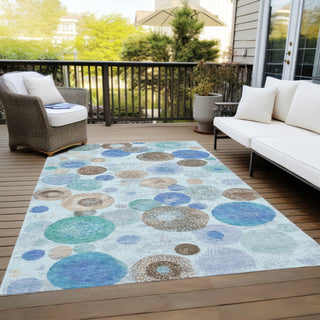 Piper Looms Chantille Geometric ACN1896 Teal Machine Washable Area Rug Outdoor Lifestyle Image Feature