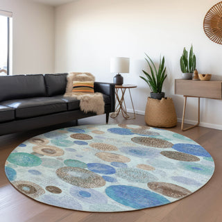 Piper Looms Chantille Geometric ACN1896 Teal Machine Washable Area Rug Round Lifestyle Image Feature