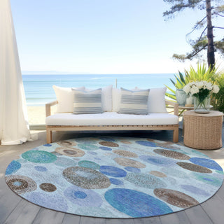 Piper Looms Chantille Geometric ACN1896 Teal Machine Washable Area Rug Round Outdoor Lifestyle Image Feature