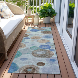 Piper Looms Chantille Geometric ACN1896 Teal Machine Washable Area Rug Runner Outdoor Lifestyle Image Feature