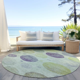 Piper Looms Chantille Geometric ACN1897 Aloe Machine Washable Area Rug Round Outdoor Lifestyle Image Feature
