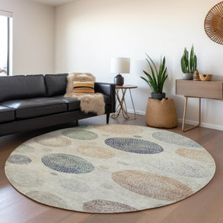Piper Looms Chantille Geometric ACN1897 Beige Machine Washable Area Rug Round Lifestyle Image Feature
