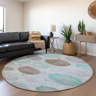 Piper Looms Chantille Geometric ACN1897 Blue Machine Washable Area Rug Round Lifestyle Image Feature