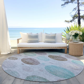 Piper Looms Chantille Geometric ACN1897 Blue Machine Washable Area Rug Round Outdoor Lifestyle Image Feature