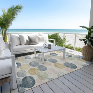 Piper Looms Chantille Geometric ACN1898 Beige Machine Washable Area Rug Outdoor Lifestyle Image Feature