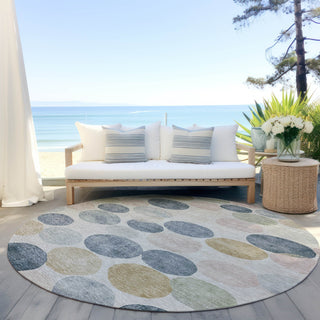 Piper Looms Chantille Geometric ACN1898 Beige Machine Washable Area Rug Round Outdoor Lifestyle Image Feature