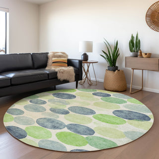 Piper Looms Chantille Geometric ACN1898 Navy Machine Washable Area Rug Round Lifestyle Image Feature