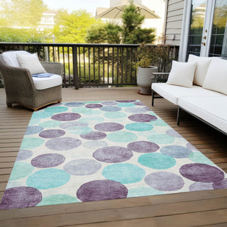 Piper Looms Chantille Geometric ACN1898 Plum Machine Washable Area Rug Outdoor Lifestyle Image Feature