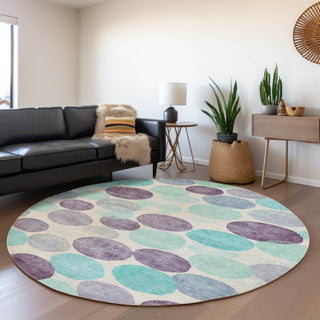 Piper Looms Chantille Geometric ACN1898 Plum Machine Washable Area Rug Round Lifestyle Image Feature
