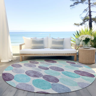 Piper Looms Chantille Geometric ACN1898 Plum Machine Washable Area Rug Round Outdoor Lifestyle Image Feature