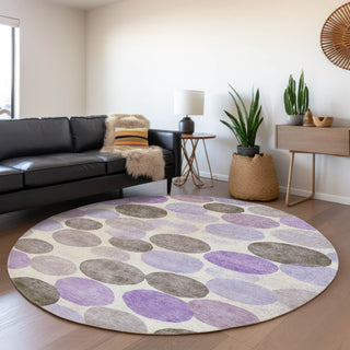Piper Looms Chantille Geometric ACN1898 Purple Machine Washable Area Rug Round Lifestyle Image Feature