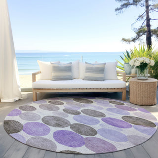 Piper Looms Chantille Geometric ACN1898 Purple Machine Washable Area Rug Round Outdoor Lifestyle Image Feature