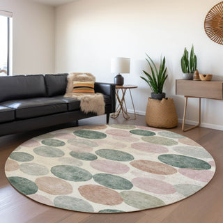 Piper Looms Chantille Geometric ACN1898 Salmon Machine Washable Area Rug Round Lifestyle Image Feature