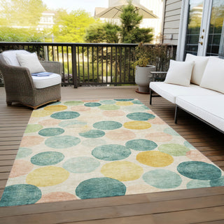 Piper Looms Chantille Geometric ACN1898 Teal Machine Washable Area Rug Outdoor Lifestyle Image Feature