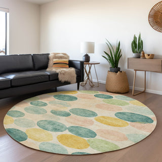 Piper Looms Chantille Geometric ACN1898 Teal Machine Washable Area Rug Round Lifestyle Image Feature