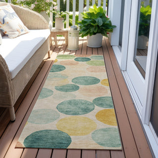 Piper Looms Chantille Geometric ACN1898 Teal Machine Washable Area Rug Runner Outdoor Lifestyle Image Feature