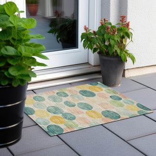 Piper Looms Chantille Geometric ACN1898 Teal Machine Washable Area Rug Scatter Outdoor Lifestyle Image Feature