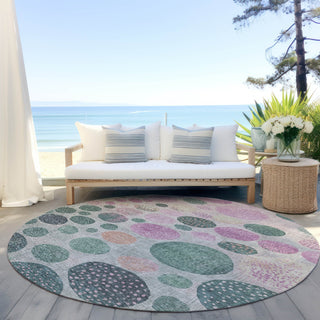 Piper Looms Chantille Geometric ACN1899 Cactus Machine Washable Area Rug Round Outdoor Lifestyle Image Feature