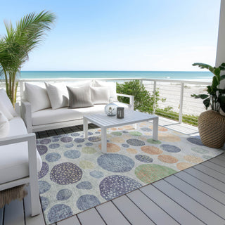 Piper Looms Chantille Geometric ACN1899 Denim Machine Washable Area Rug Outdoor Lifestyle Image Feature