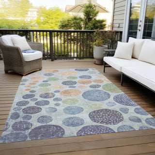 Piper Looms Chantille Geometric ACN1899 Denim Machine Washable Area Rug Outdoor Lifestyle Image Feature