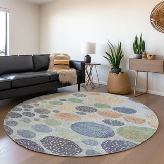 Piper Looms Chantille Geometric ACN1899 Denim Machine Washable Area Rug Round Lifestyle Image Feature