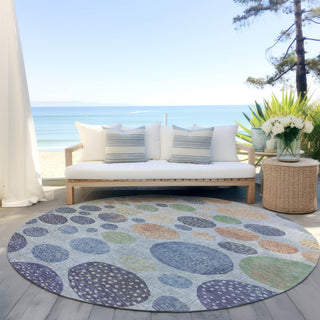 Piper Looms Chantille Geometric ACN1899 Denim Machine Washable Area Rug Round Outdoor Lifestyle Image Feature